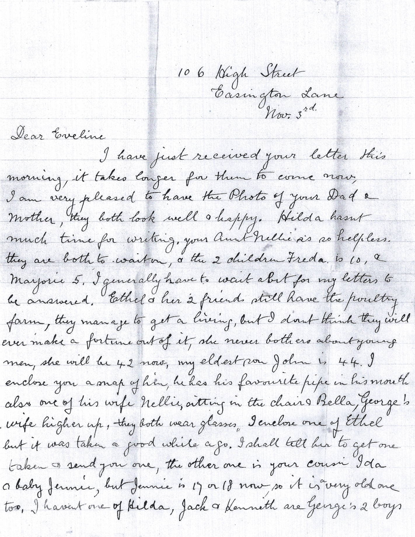 Coates, Jennie. letter to Eveline
