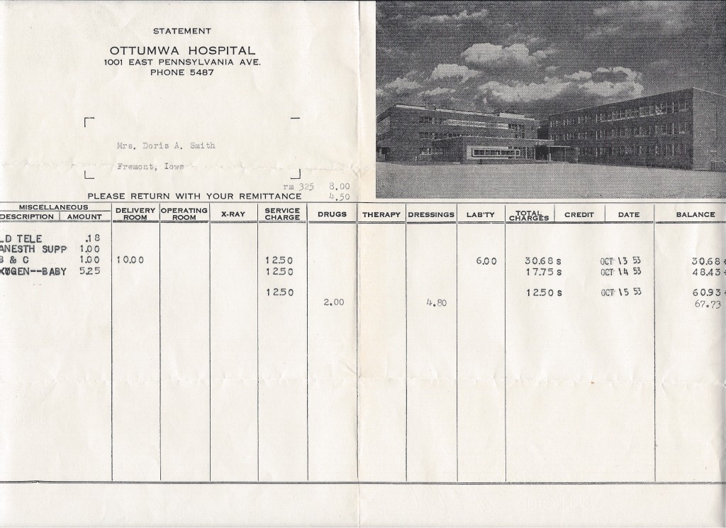 Hospital bill for my birth